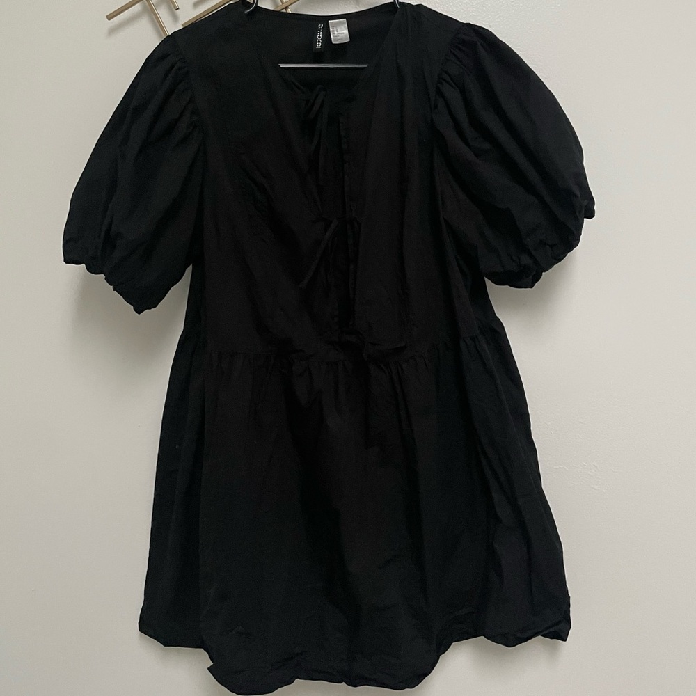 tie detail puff sleeve dress - Picture 4 of 5